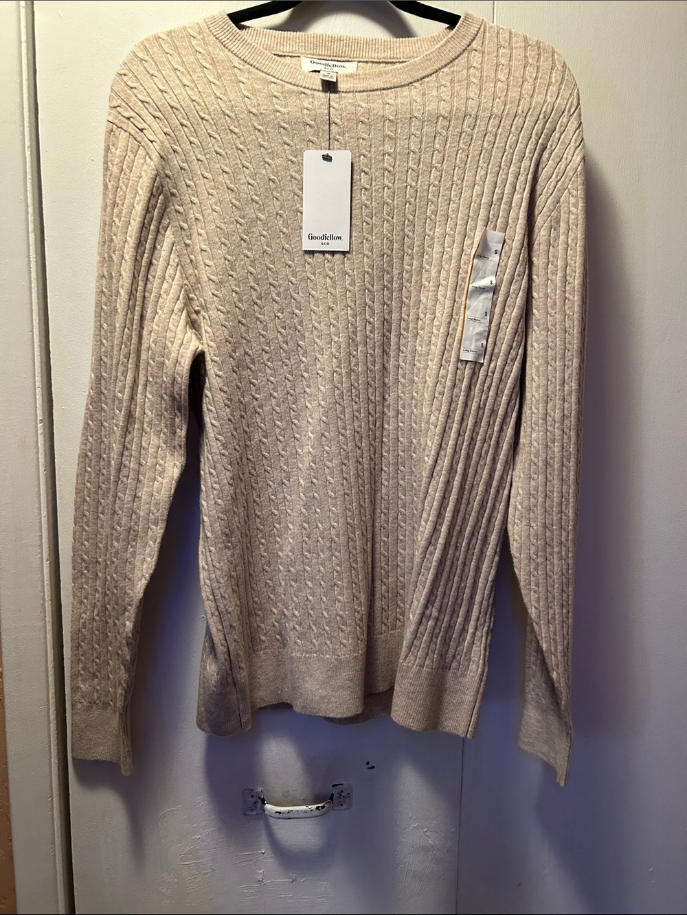 Goodfellow & Co Men’s Beige Cable Crewneck Sweater